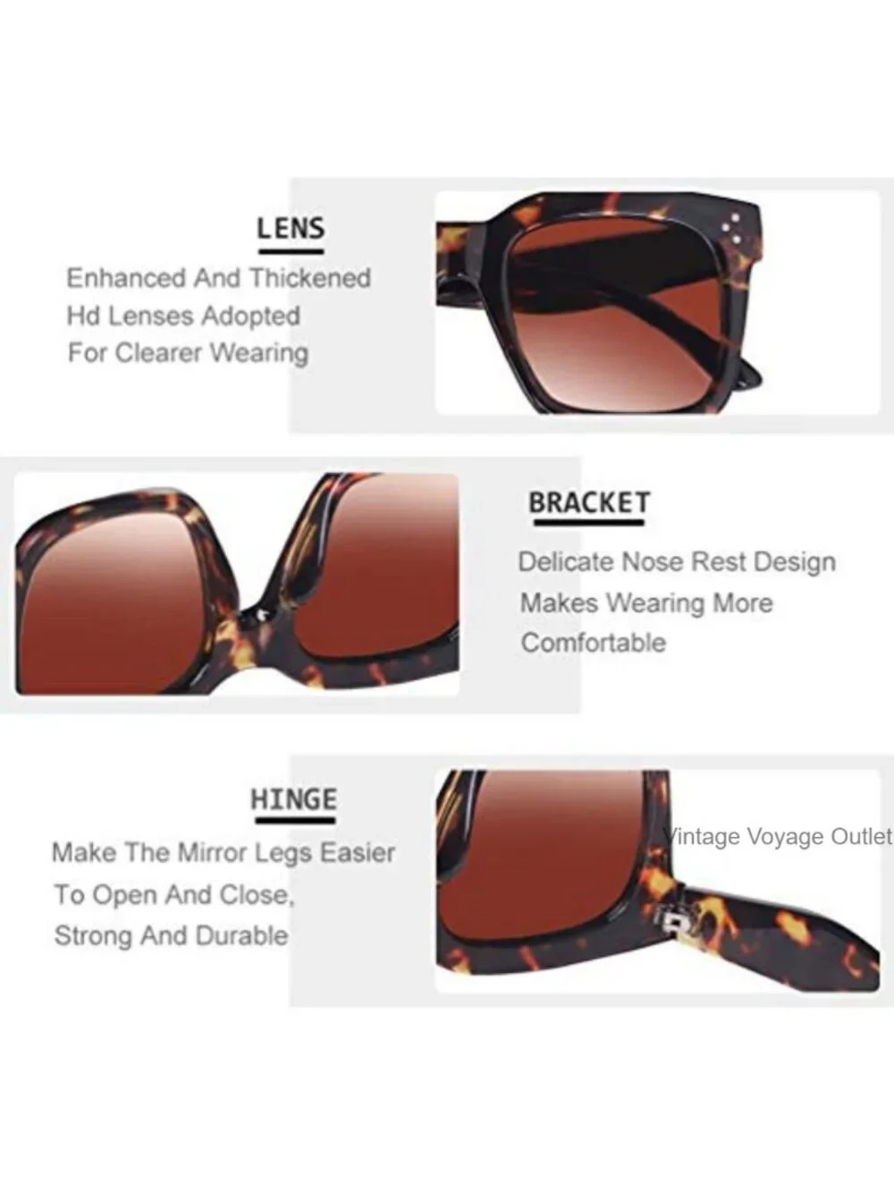 Vintage Oversized Square Sunglasses UV400 Protection Retro Trendy Shades